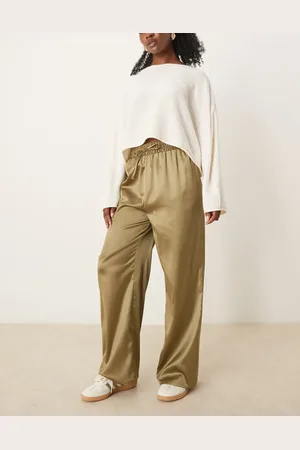 Miss Selfridge Satin wide leg pants in green