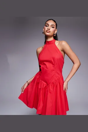 Kaiia Exclusive halterneck low back dropped v waist mini dress in