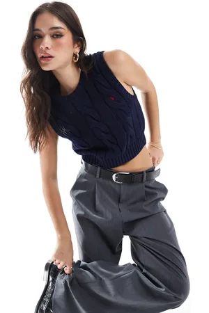 Ralph Lauren Cable knit sleeveless jumper with logo in navy