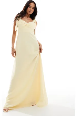 Six Stories Bridesmaid bow shoulder chiffon maxi dress in -Yellow
