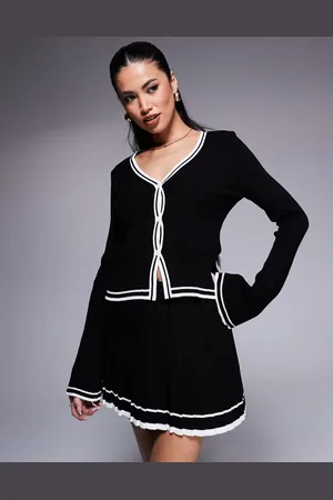 Missyempire Missy Empire mono contrast piping cardigan in black (part of a set)