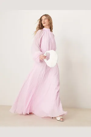ASOS Crinkle pleat blouson sleeve high neck maxi dress in -Multi