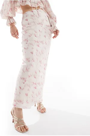 Love Triangle Crinkle maxi skirt in blur print (part of a set)-Pink