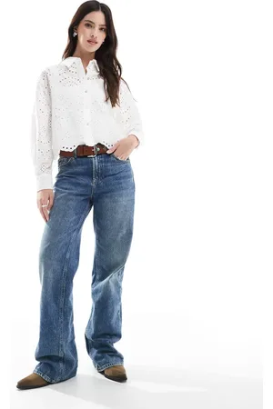 ONLY Cropped pointelle shirt in white