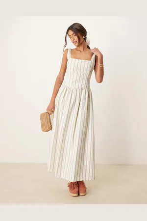 Glamorous Square neck drop waist midaxi dress in -Multi