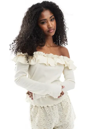 Miss Selfridge Ruffle detail bardot top-White