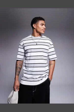 ADPT. Oversized stripe t-shirt in grey black white