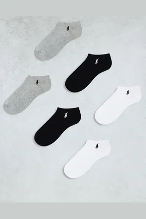 Ralph Lauren 6 pack logo ankle sneaker socks in black, grey and white