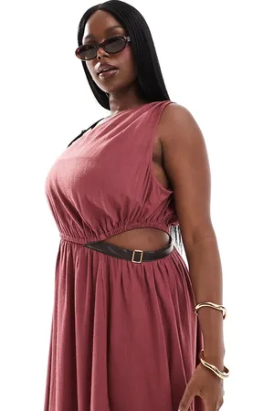ASOS ASOS DESIGN Curve one shoulder textured midi dress with PU trim detail in