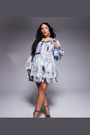 ASOS ASOS DESIGN Curve raw edge corset mini dress with blouson sleeves in -Multi