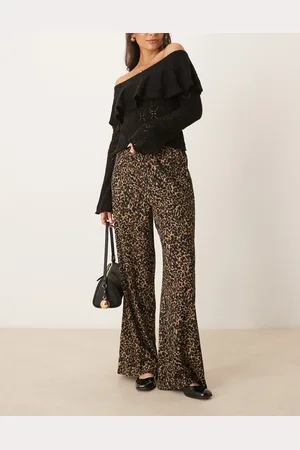 JDY Wide leg textured pants in leopard print