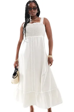 ASOS ASOS DESIGN Curve midi linen sundress with contrast rik rak trim in oatmeal-Neutral