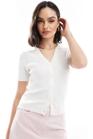 New Look Knitted ribbed polo top in