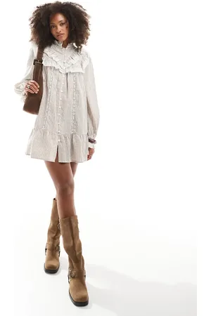 Miss Selfridge Western frill detail shirt dress in stripe print-Multi