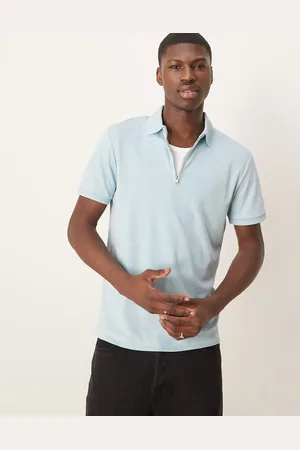 SELECTED Zip polo shirt in light blue