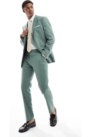 SELECTED Linen mix slim fit suit pants in green