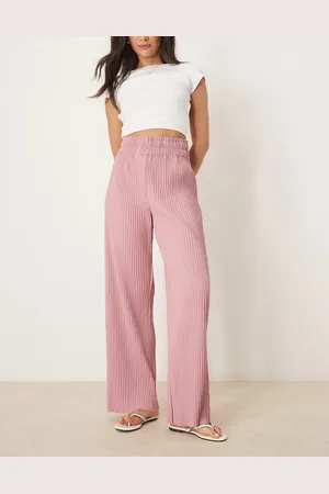 Y.A.S High waisted wide leg plisse pants in pink