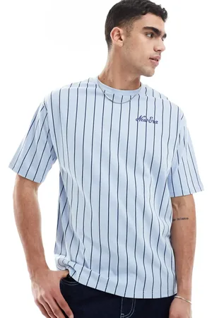 New Era Pinstripe script logo t-shirt in -Pink