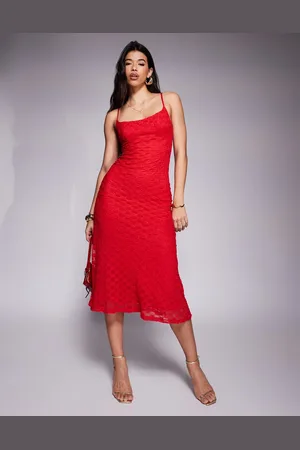 Bardot Lace mesh cami midi dress in red