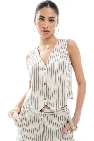VERO MODA Linen touch waistcoat in (part of a set)-Neutral