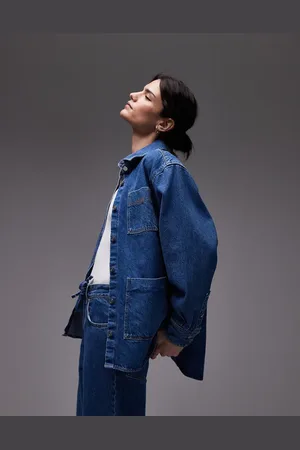 Lacoste Oversized denim jacket in midwash with contrast stitching (part of a set)