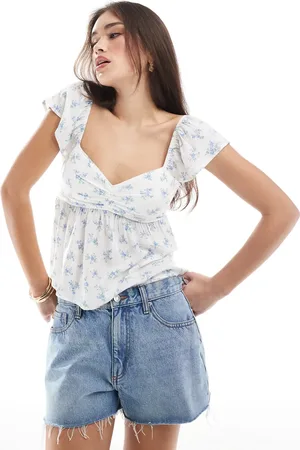 Hollister Frilly sleeve babydoll top in blue floral