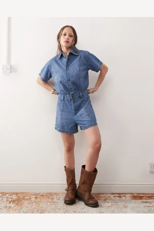 Wrangler Denim playsuit in mid blue