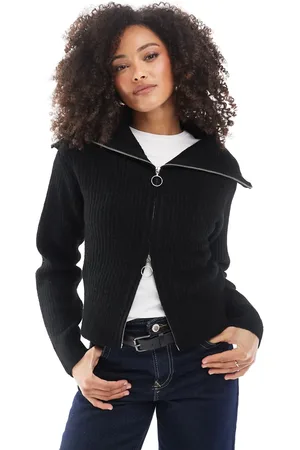 JJXX Double zip knitted jumper in black