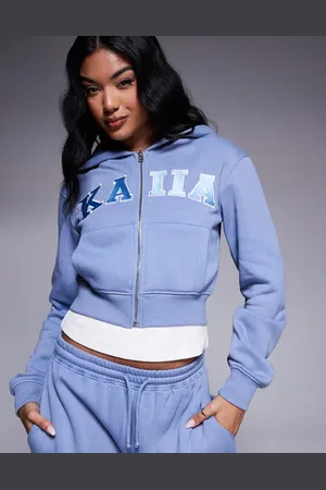 Kaiia Embroidered logo zip through hoodie in light (part of a set)