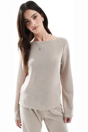 ONLY Boat neck long sleeve top in (part of a set)-Neutral