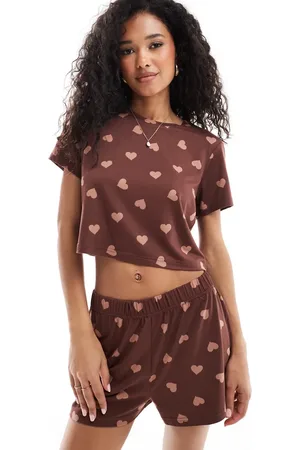 Loungeable Cropped t-shirt and shorts pyjama set in heart print