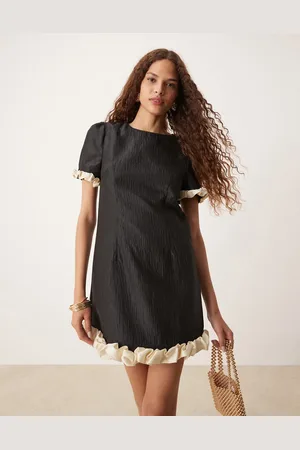 Sister Jane Contrast bubble mini dress in black
