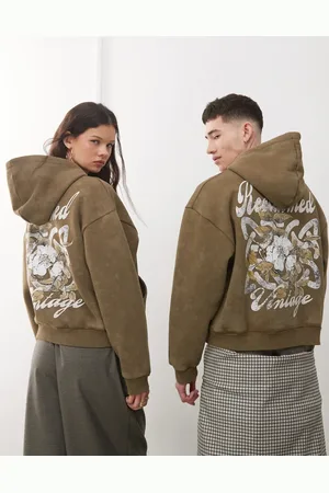 Reclaimed Unisex boxy hoodie with back graphic in -Green