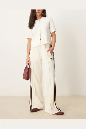 adidas Firebird loose track pants in and burgundy-White