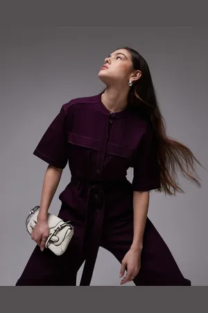 & OTHER STORIES Wide leg stretch jumpsuit with tie waist and utility pockets in -Purple