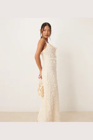 VILA Cowl neck textured cami maxi dress in cream-White