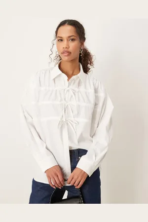 Ghospell Drawstring bow detail shirt top in -White