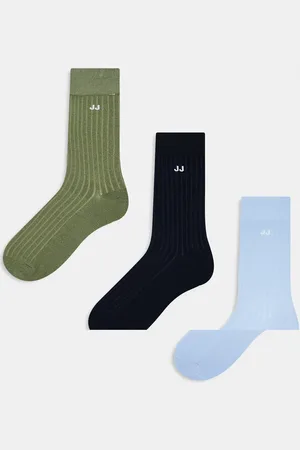 JACK & JONES 3 pack ribbed socks in green navy light blue