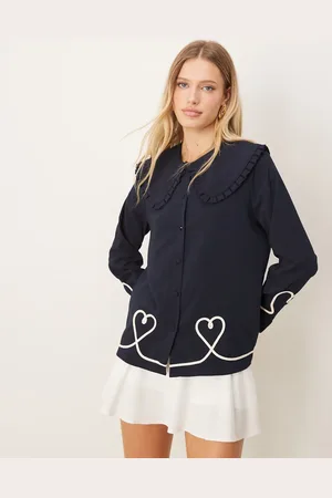 Sister Jane Embroidered hearts blouse in navy-Blue