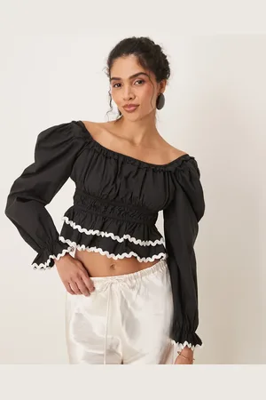 Sister Jane Contrast ruffle crop top in black