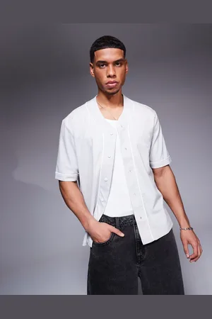 River Island Luminus piped baseball shirt in light grey