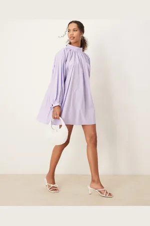 Ghospell Pleated bow mini dress in -Purple