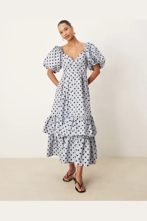 Sister Jane Dream puff sleeve ruffle maxi dress in pale blue polka dot