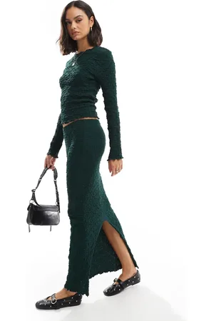 ONLY Textured maxi skirt in emerald green (part of a set)