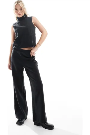 ONLY Soft texture wide leg pants in dark grey (part of a set)