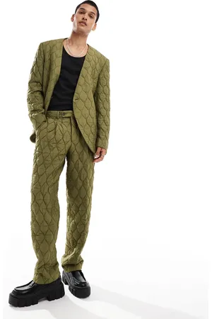Viggo Casual oversized suit pants in quilted khaki (part of a set)