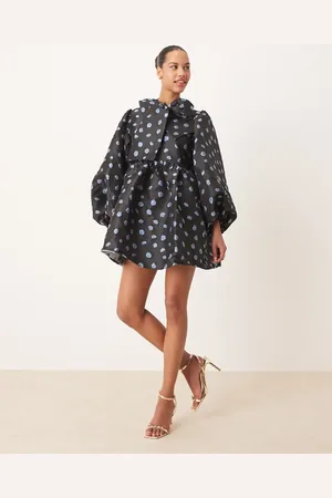 Sister Jane Jacquard bow mini dress in baby blue and black