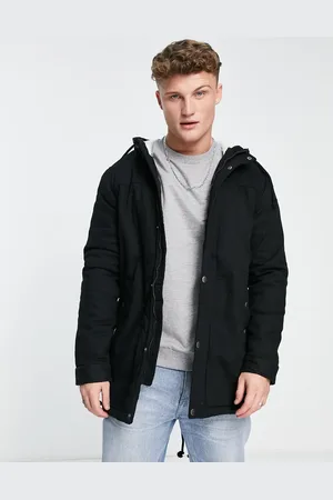 Only & Sons Borg lined parka coat with hood in
