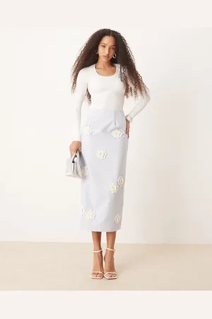 Sister Jane Dream flower embroidered midi skirt in