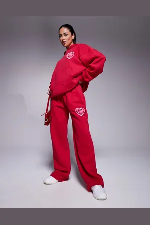 Kaiia Contrast heart logo wide leg deep waistband trackies in (part of a set)